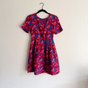 Anthropologie Peter Som Blue + Pink Cheshire Print Mini Silk Dress - Size 00P